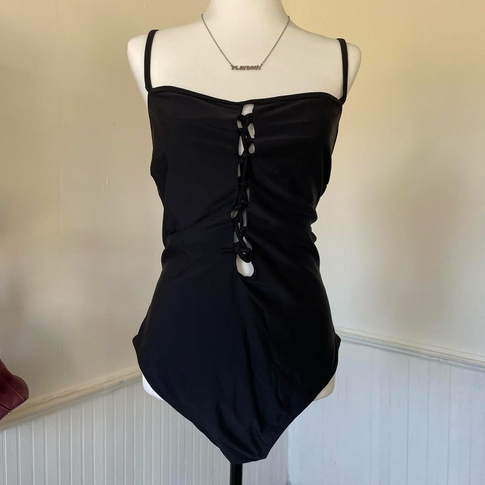 Aqua Eve - Black Open Back Cut Out One Piece Swimsuit